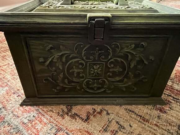 eBay Other - Vintage Large Avocado Green Carved-Look Sewing Box With Tray